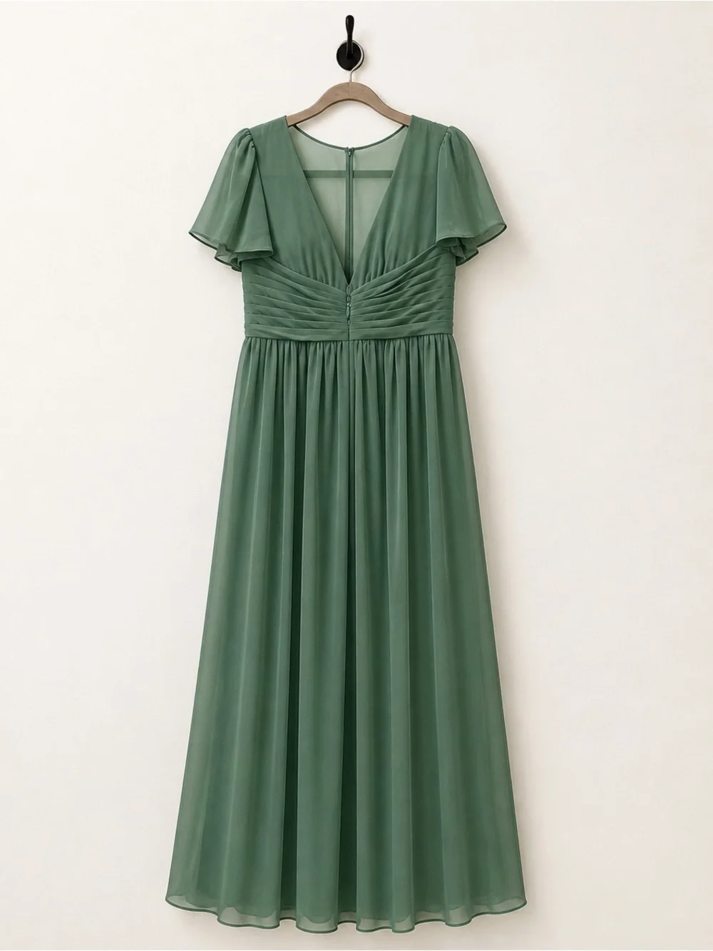 NWT Azazie Sage Green V-Neck Flutter Sleeve Maxi Dress bridesmaid formal gown A8 - Picture 14 of 14